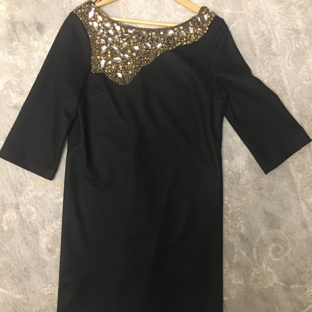 F.I IJAH Black Wool Embellished Shift Dress